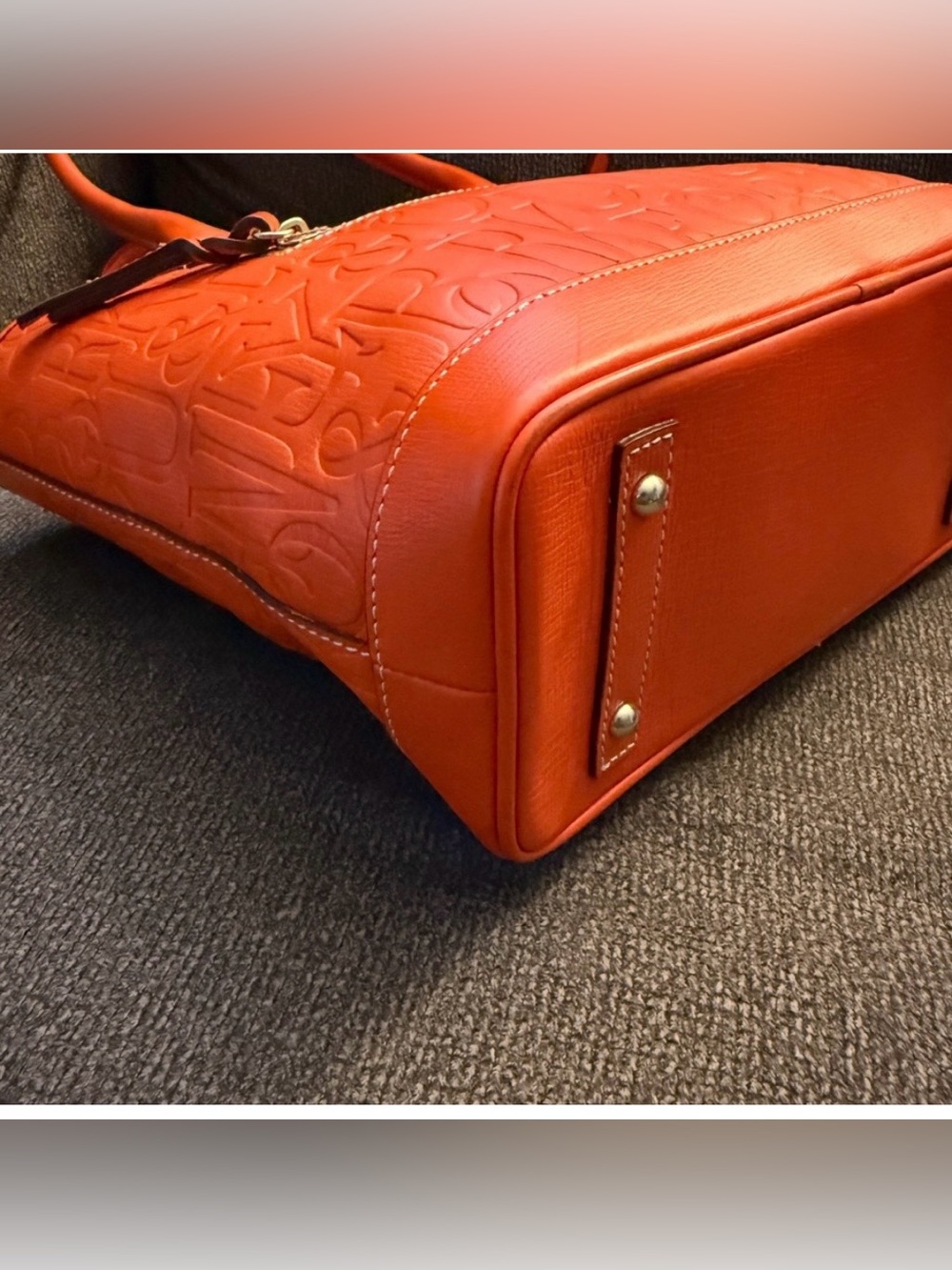 Dooney & Bourke Embossed Orange Leather Tote with Luggage Tag - Picture 4 of 12